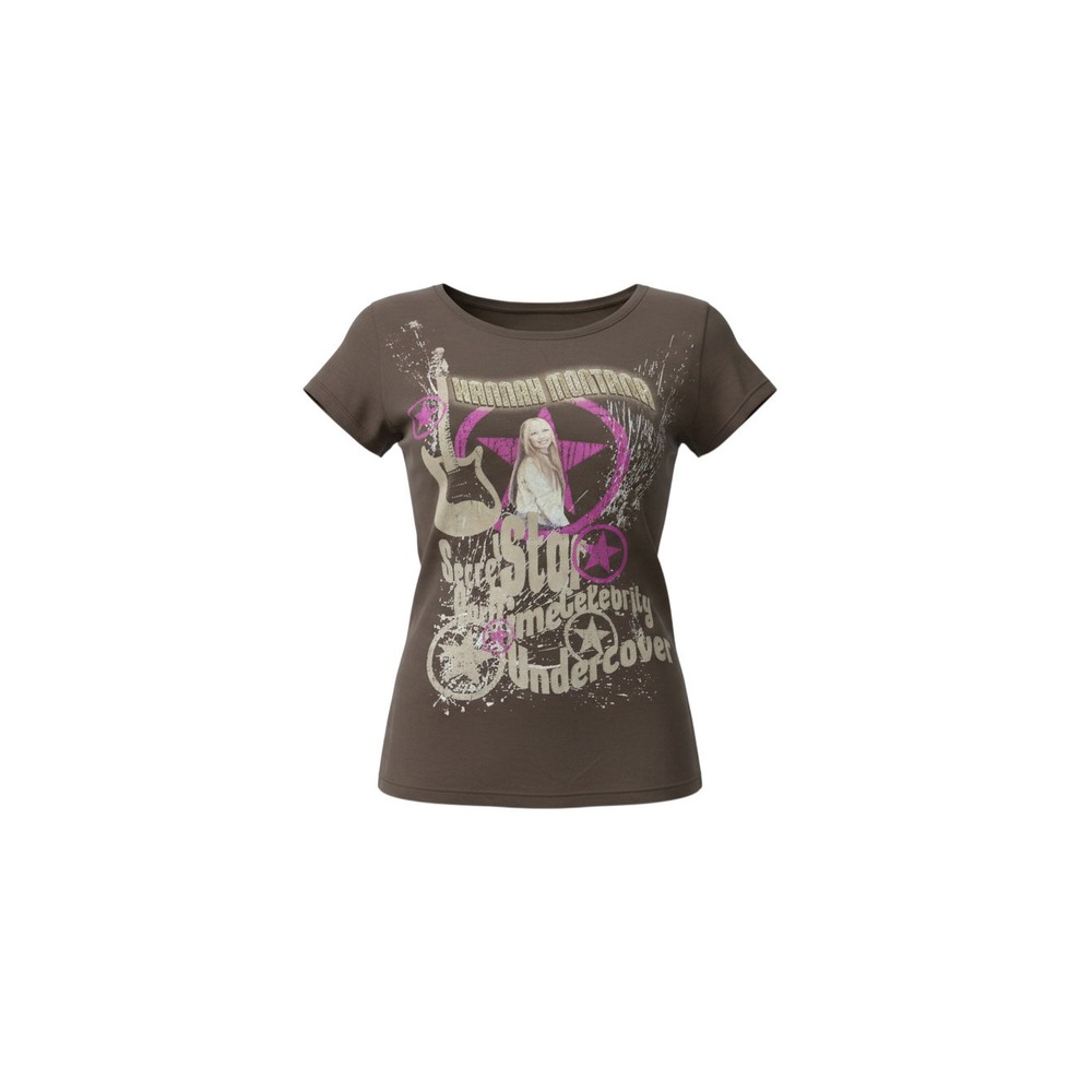 Disney Hannah Montana T-Shirt Girls Size S 7/8 Brown Secret Star Graphic Tee